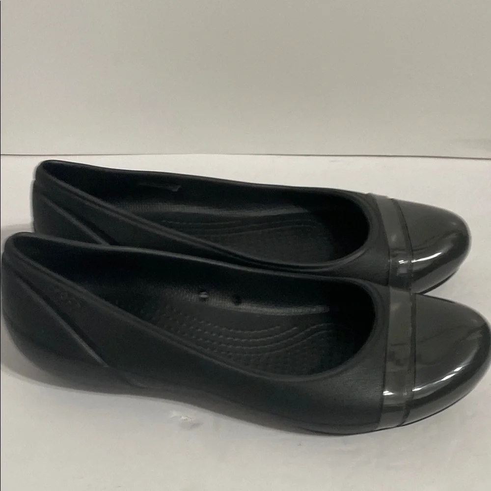 Crocs 7 Women's Black Cap Toe Slip On Flat Heel Casual Ballet Shoes